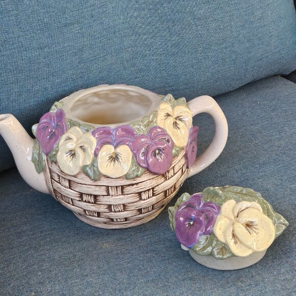 Vintage Flowers In A Basket Teapot; decorative teapot - Picture 5 of 12